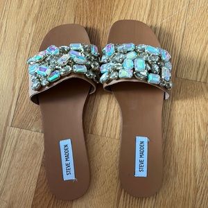 Steve Madden slides with rhinestones.